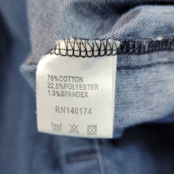 Reborn Womens Denim Tunic Top Blue Medium Roll-Up Sleeves Collar Cotton Blend - Picture 6 of 6